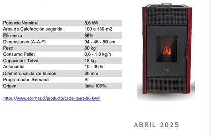 ESTUFA DE PELLET CADEL LAURA - 8,6 Kw/h